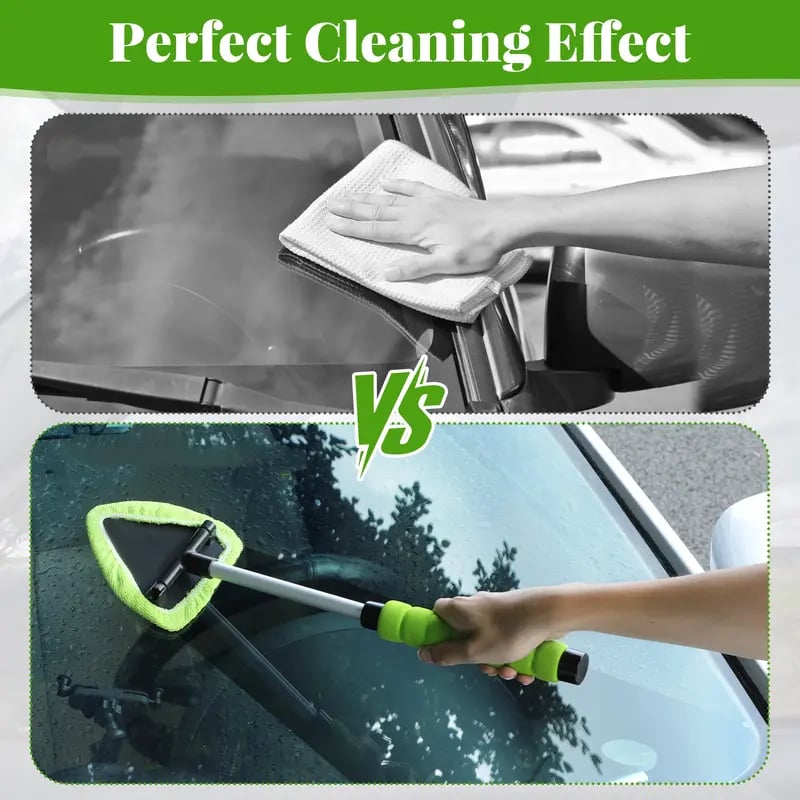 💥 💥 🔥 Windshield Cleaning Tool, Microfiber Car Window Cleaner with 4 Reusable and Washable Microfiber Pads and Extendable Handle