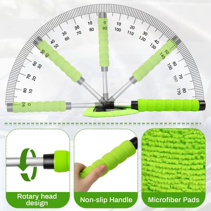 💥 💥 🔥 Windshield Cleaning Tool, Microfiber Car Window Cleaner with 4 Reusable and Washable Microfiber Pads and Extendable Handle