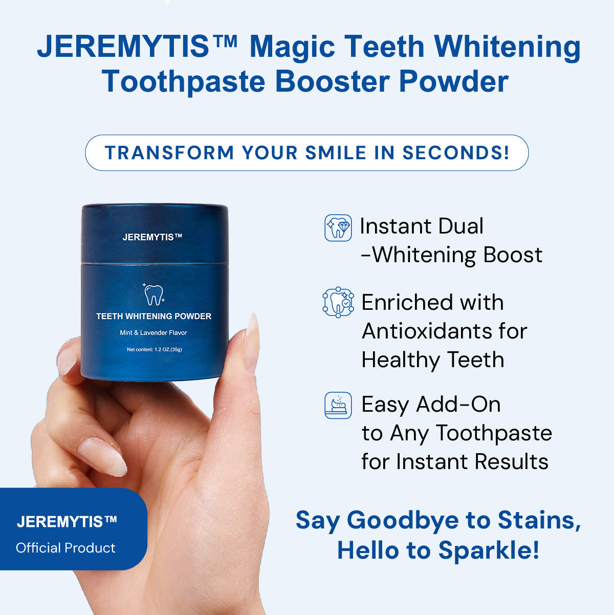 Magic Whitening Toothpaste JEREMYTIS™ Powder with Hydroxyapatite - World's First & Only! Sprinkle or Dip!