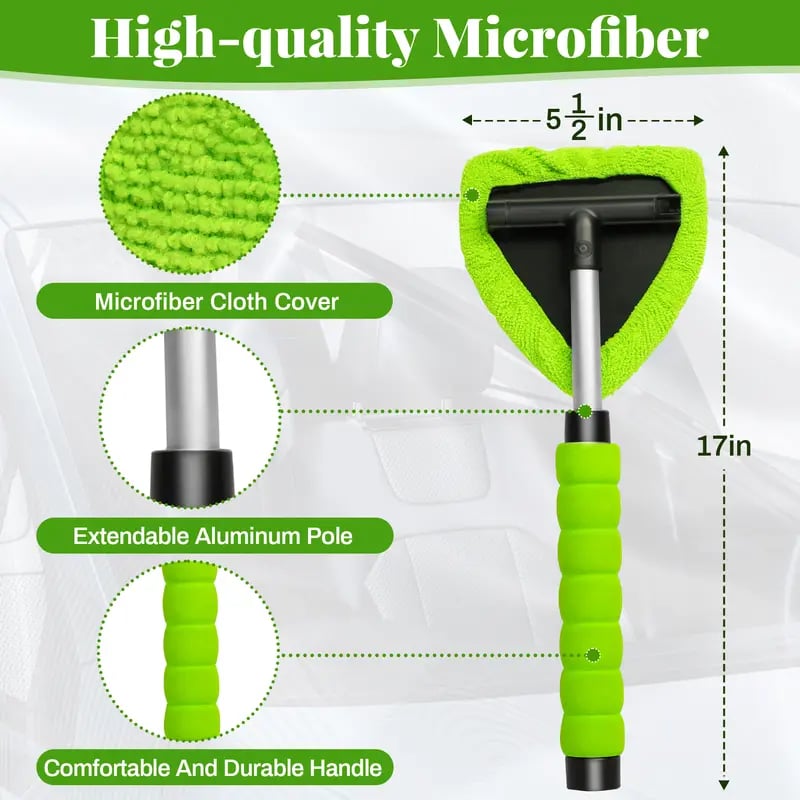 💥 💥  🔥  Windshield Cleaning Tool, Microfiber Car Window Cleaner with 4 Reusable and Washable Microfiber Pads and Extendable Handle