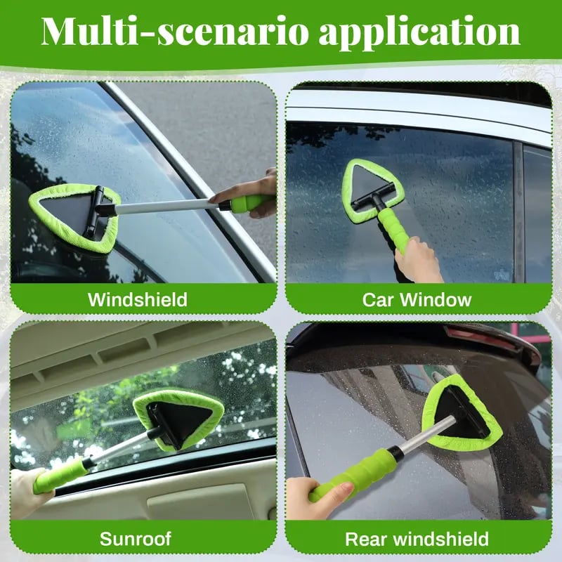 💥 💥  🔥  Windshield Cleaning Tool, Microfiber Car Window Cleaner with 4 Reusable and Washable Microfiber Pads and Extendable Handle